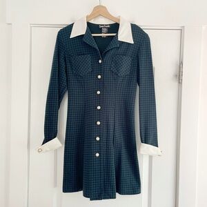 Cute Vintage Gingham Button Front Mini Dress - 10